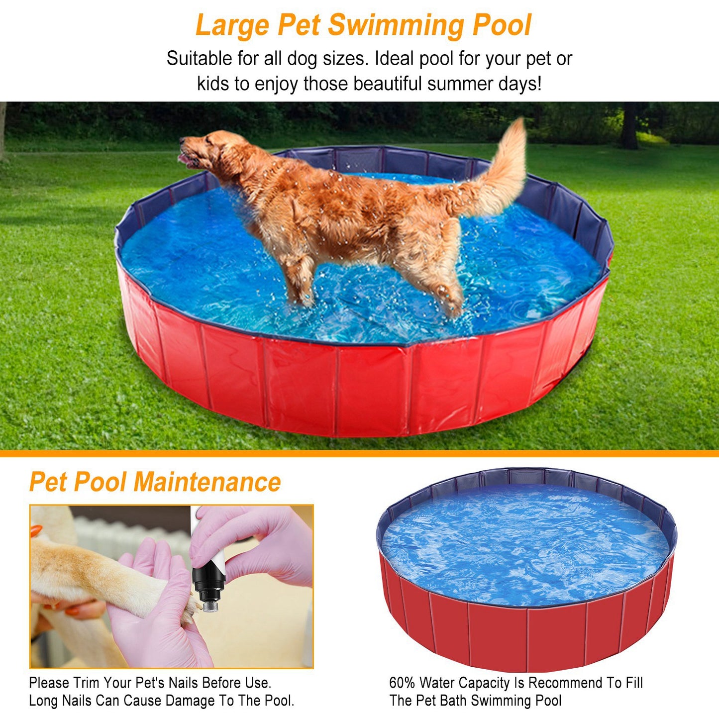Foldable Pet Swimming Pool (63 inch)
