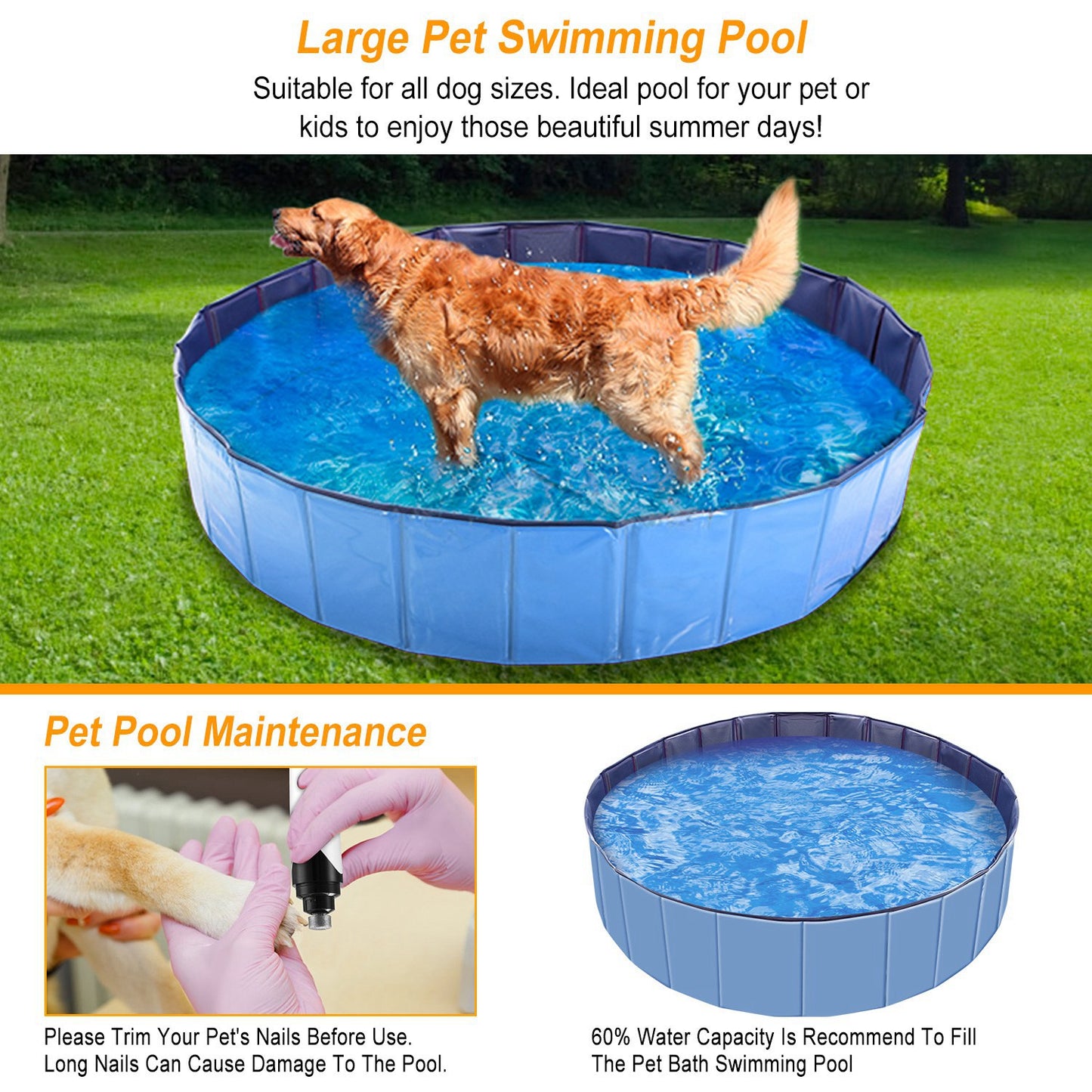Foldable Pet Swimming Pool (63 inch)
