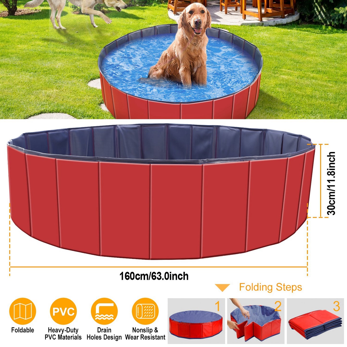 Foldable Pet Swimming Pool (63 inch)